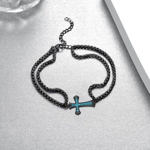 Cross Bracelet 925 Sterling Silver Turquoise Cross Bracelets Christian Jewelry Gifts for Men Women in Saudi Arabia