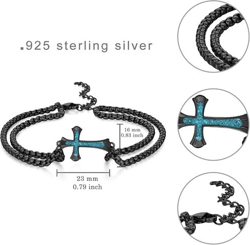 Cross Bracelet 925 Sterling Silver Turquoise Cross Bracelets Christian Jewelry Gifts for Men Women in Saudi Arabia