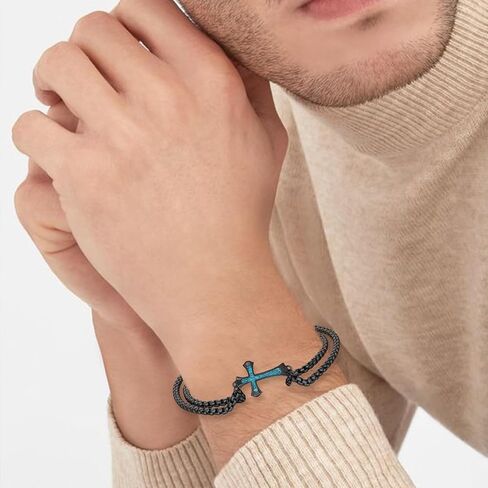 Cross Bracelet 925 Sterling Silver Turquoise Cross Bracelets Christian Jewelry Gifts for Men Women in Saudi Arabia