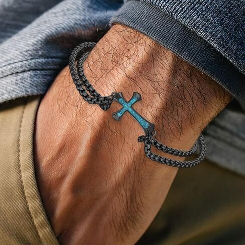 Cross Bracelet 925 Sterling Silver Turquoise Cross Bracelets Christian Jewelry Gifts for Men Women in Saudi Arabia