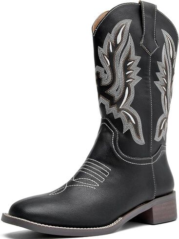 Womens Cowboy Boots Mid Calf Cowgirl Boots with Classic Embroidered Chunky Heel Western Boots in Saudi Arabia