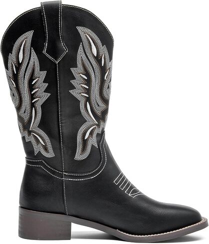 Womens Cowboy Boots Mid Calf Cowgirl Boots with Classic Embroidered Chunky Heel Western Boots in Saudi Arabia