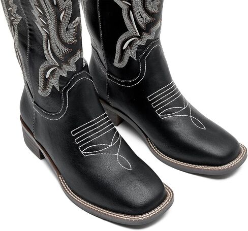 Womens Cowboy Boots Mid Calf Cowgirl Boots with Classic Embroidered Chunky Heel Western Boots in Saudi Arabia
