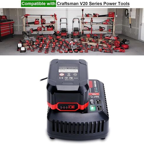 Compatible with Craftsman 20V Battery Charger, CMCB124 Dual Port Charger Compatible with Craftsman 20-Volt CMCB201 CMCB204 CMCB202 V20 Series Lithium Batteries in Saudi Arabia