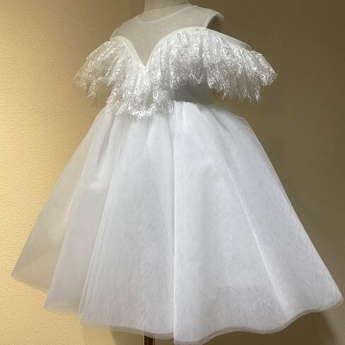 Flower Girl Dress Ruffle Satin Lace Tulle Beads Flower Decoration Toddler Wedding Birthday Party Evening Dress in Kuwait