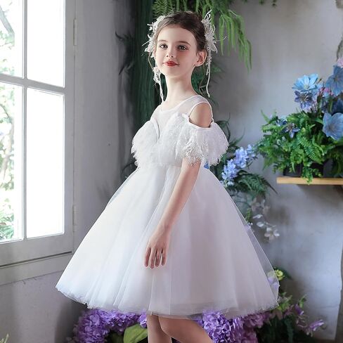 Flower Girl Dress Ruffle Satin Lace Tulle Beads Flower Decoration Toddler Wedding Birthday Party Evening Dress in Kuwait