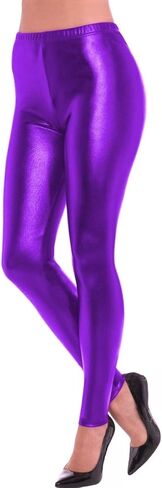 Women's Metallic Leggings, Shiny Wet Look, Elasticated Waist, Stretch Pants in Kuwait