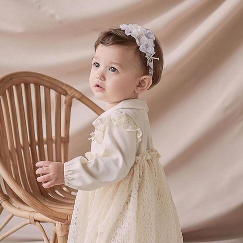 Baby Girl Lace Headbands with BowKnot Flowers Christening Baptism Headband Elastic Floral Hairbands Soft Lace Hair Accessory Newborn Infant Toddler for Birthday Party (BowKnot Flowers, One Size) in Saudi Arabia