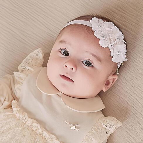 Baby Girl Lace Headbands with BowKnot Flowers Christening Baptism Headband Elastic Floral Hairbands Soft Lace Hair Accessory Newborn Infant Toddler for Birthday Party (BowKnot Flowers, One Size) in Saudi Arabia