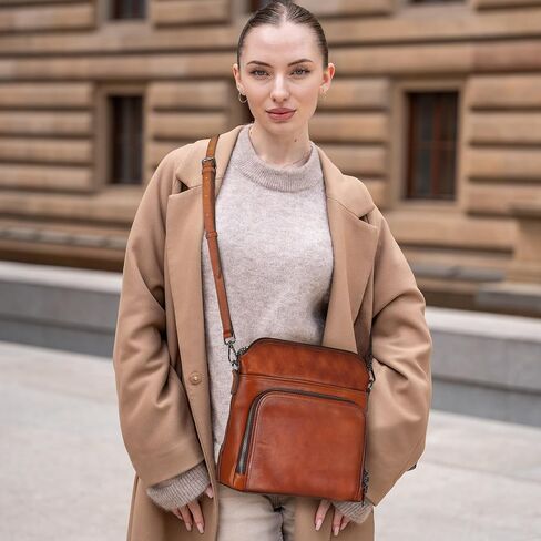 Iswee Leather Crossbody Bags for Women Multi Pockets Medium Shoulder Bag Lightweight Functional Travel Purse in Kuwait