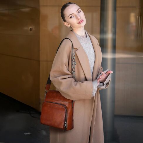 Iswee Leather Crossbody Bags for Women Multi Pockets Medium Shoulder Bag Lightweight Functional Travel Purse in Kuwait