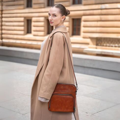 Iswee Leather Crossbody Bags for Women Multi Pockets Medium Shoulder Bag Lightweight Functional Travel Purse in Kuwait