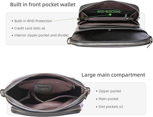 Iswee Leather Crossbody Bags for Women Multi Pockets Medium Shoulder Bag Lightweight Functional Travel Purse in Kuwait
