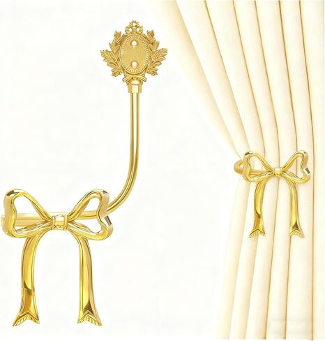 Elegant Handmade Brass Curtain Holdbacks, Gold Bow Tiebacks for Drapes - Vintage Ribbon Style Decorative Wall Hooks, Heavy Duty Drapery Hooks for Living Room & Bedroom in Saudi Arabia