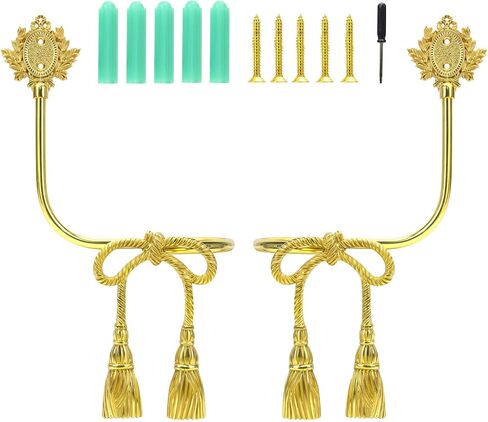 Holdbacks الستارة النحاسية المصنوعة يدويًا ، وربطات القوس الذهبية للستائر - خطافات جدار زخرفية على طراز الشريط ، وسنانير أقمشة ثقيلة لغرفة المعيشة وغرفة النوم in Kuwait