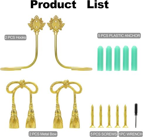 Holdbacks الستارة النحاسية المصنوعة يدويًا ، وربطات القوس الذهبية للستائر - خطافات جدار زخرفية على طراز الشريط ، وسنانير أقمشة ثقيلة لغرفة المعيشة وغرفة النوم in Kuwait