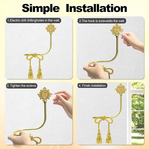 Holdbacks الستارة النحاسية المصنوعة يدويًا ، وربطات القوس الذهبية للستائر - خطافات جدار زخرفية على طراز الشريط ، وسنانير أقمشة ثقيلة لغرفة المعيشة وغرفة النوم in Kuwait