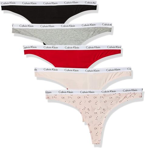 Calvin Klein Women's Carousel Logo Cotton Thong Multipack Panty, Coral Corsage/Cyber Green/Grey Heather, X-Small in Kuwait