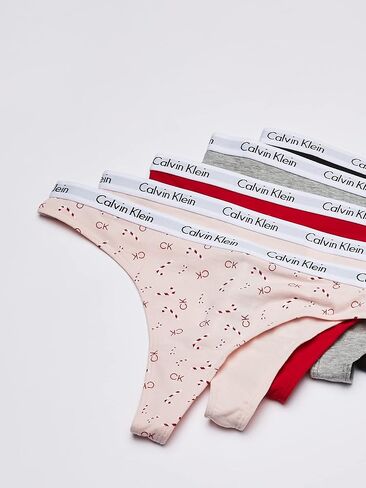 Calvin Klein Women's Carousel Logo Cotton Thong Multipack Panty, Coral Corsage/Cyber Green/Grey Heather, X-Small in Kuwait