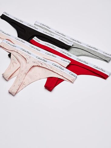Calvin Klein Women's Carousel Logo Cotton Thong Multipack Panty, Coral Corsage/Cyber Green/Grey Heather, X-Small in Kuwait
