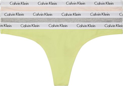 Calvin Klein Women's Carousel Logo Cotton Thong Multipack Panty, Coral Corsage/Cyber Green/Grey Heather, X-Small in Kuwait