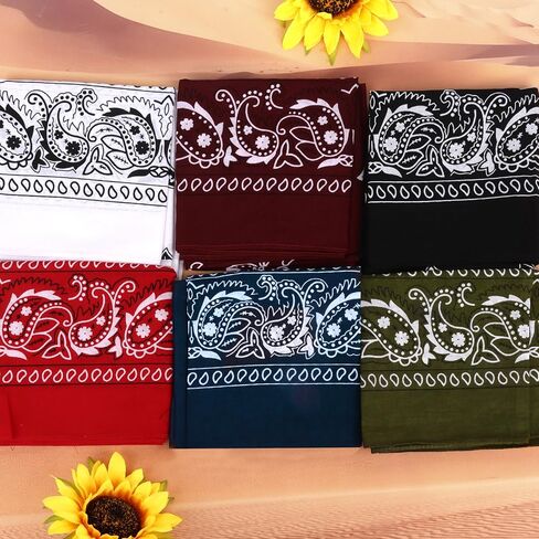 6 حزمة 22 "x22" Bandanas الخفيفة الوزن للرجال والنساء 100 ٪ القطن باندانا in Kuwait