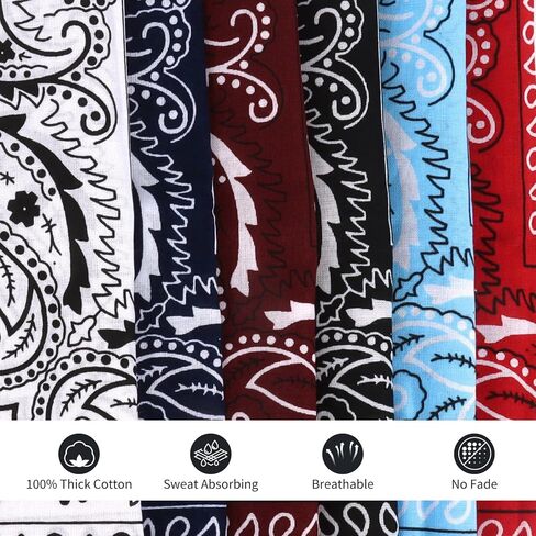 6 حزمة 22 "x22" Bandanas الخفيفة الوزن للرجال والنساء 100 ٪ القطن باندانا in Kuwait