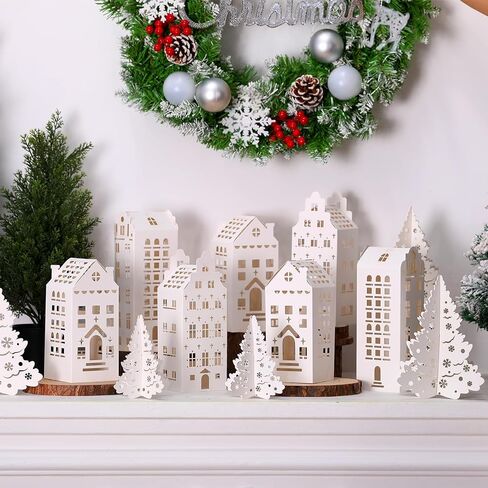 Amyhill Multicolor Paper Village Set - 36 PCS DIY House and Trees Mini Cardboard Crafts Table Table Concerpiece for Mantel ، Window Home Decor in Kuwait