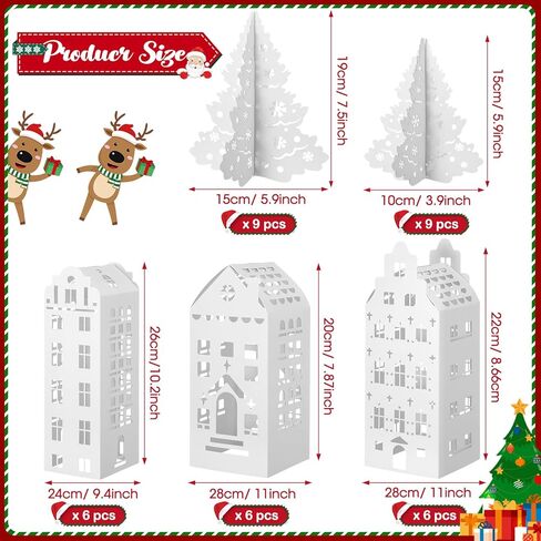 Amyhill Multicolor Paper Village Set - 36 PCS DIY House and Trees Mini Cardboard Crafts Table Table Concerpiece for Mantel ، Window Home Decor in Kuwait