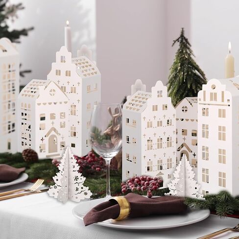 Amyhill Multicolor Paper Village Set - 36 PCS DIY House and Trees Mini Cardboard Crafts Table Table Concerpiece for Mantel ، Window Home Decor in Kuwait