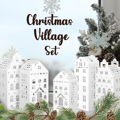 Amyhill Multicolor Paper Village Set - 36 PCS DIY House and Trees Mini Cardboard Crafts Table Table Concerpiece for Mantel ، Window Home Decor in Kuwait