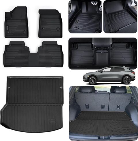 سجادات الأرضية وبطانات الحمولة لسيارة Hyundai KONA 2024 (الطراز الكهربائي غير المناسب)، TPE للحماية من جميع الأحوال الجوية، بطانات أرضية السيارة للصف الأول والثاني ملحقات حصيرة صندوق السيارة - أسود in Kuwait