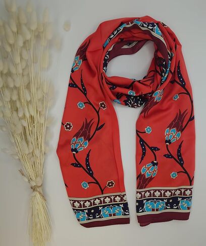MutluHan Turkish Scarf - 100% Silk Tulip Design | Navy Blue Turquoise | Luxurious and Comfortable Women’s Scarf, Perfect for Gifts and Special Occasions, Suitable for Daily, Evening and Office Wear in Kuwait