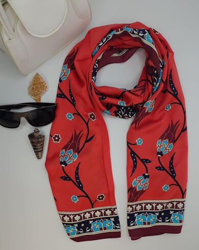 MutluHan Turkish Scarf - 100% Silk Tulip Design | Navy Blue Turquoise | Luxurious and Comfortable Women’s Scarf, Perfect for Gifts and Special Occasions, Suitable for Daily, Evening and Office Wear in Kuwait
