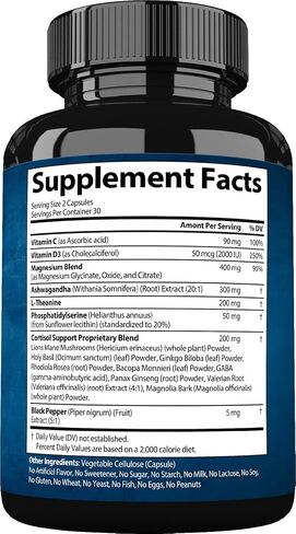Cortisol Supplements for Women and Men with Magnesium, Ashwagandha & L-Theanine. High Cortisol Reducer, Manager, Detox, Lower and Control. Sleep Support & Stress Relief, USA in Saudi Arabia