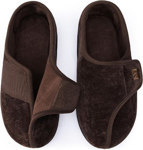 شبشب HomeTop رجالي من قماش شانيل قابل للتعديل، حذاء منزلي واسع ناعم ومريح ومضاد للانزلاق in Kuwait