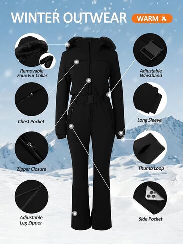 Yousify Womens Ski Suit One Piece Snowsuit Onesie Waterproof Windproof Ski Jacket Snowboard Sports Slim Jumpsuits Outerwear in Kuwait