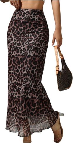 تنورة Leopard Maxi للسيدات Y2K CHEETAH High CHERED CHERTED BODYCON TABRTS in Saudi Arabia