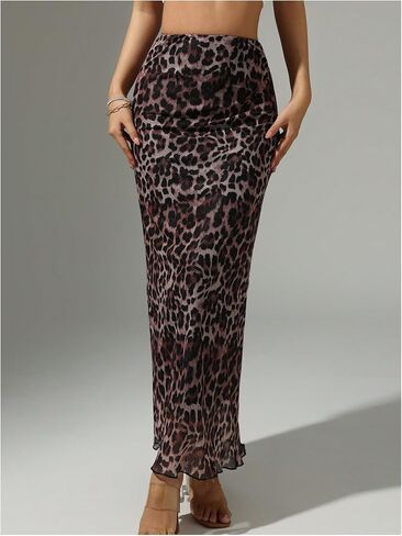 تنورة Leopard Maxi للسيدات Y2K CHEETAH High CHERED CHERTED BODYCON TABRTS in Saudi Arabia