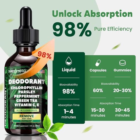 Body Deodorizing Supplement, Natural Internal Odor Control Pills for Men & Women, Chlorophyll Capsules for Skin, Breath, and Gut Health (60 Capsules) in Kuwait