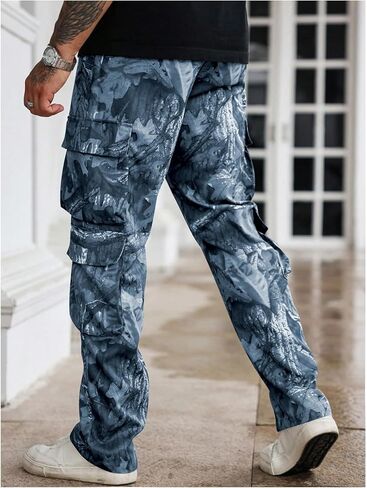 Verdusa Men's Camo Cargo Pants Straight Leg Drawstring Waist Long Trousers with Multi Pockets in Kuwait