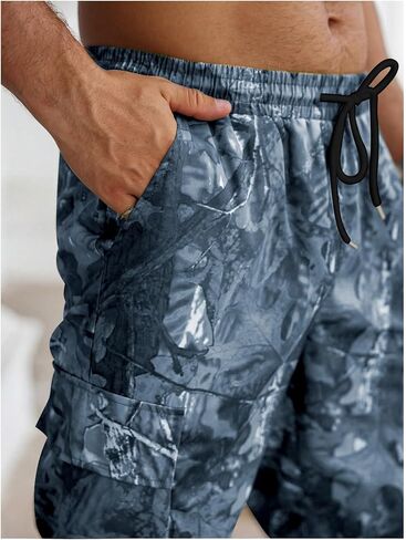 Verdusa Men's Camo Cargo Pants Straight Leg Drawstring Waist Long Trousers with Multi Pockets in Kuwait