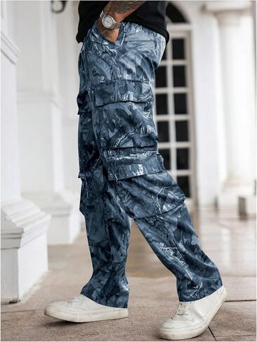 Verdusa Men's Camo Cargo Pants Straight Leg Drawstring Waist Long Trousers with Multi Pockets in Kuwait