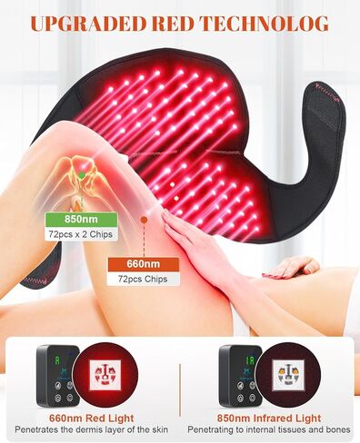 دعامة الركبة العلاجية بالضوء الأحمر اللاسلكية القابلة لإعادة الشحن مع أوضاع النبض والتسخين، 660 نانومتر و850 نانومتر بالقرب من الأشعة تحت الحمراء للركبة والمرفقين والكتفين مثالية لكبار السن والرياضيين in Kuwait