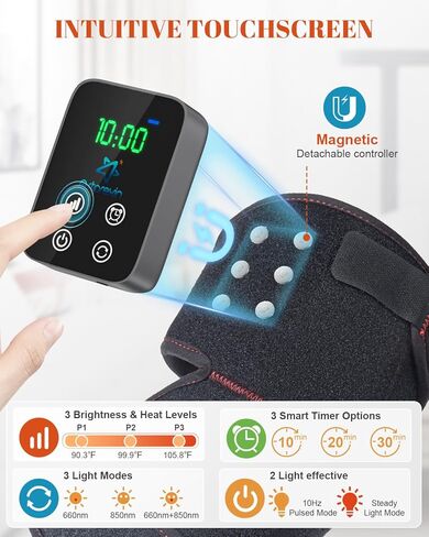 دعامة الركبة العلاجية بالضوء الأحمر اللاسلكية القابلة لإعادة الشحن مع أوضاع النبض والتسخين، 660 نانومتر و850 نانومتر بالقرب من الأشعة تحت الحمراء للركبة والمرفقين والكتفين مثالية لكبار السن والرياضيين in Kuwait