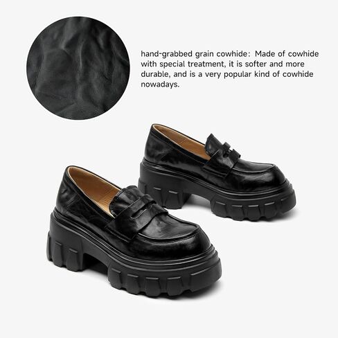 EAU Today Platform Loafers for Women,Leather Chunky Loafers for Women,Heel Lug Sole Slip-on Breathable Horsebit Non-Slip Shoes for Work Business Casual Black US 6 in Saudi Arabia