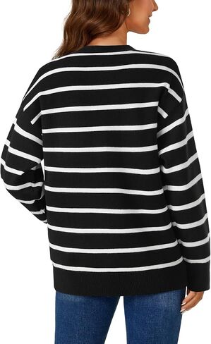 Vrtige Women's Casual Striped Button Open Front V Neck Long Sleeve Knit Lightweight Cardigan Sweater in Kuwait