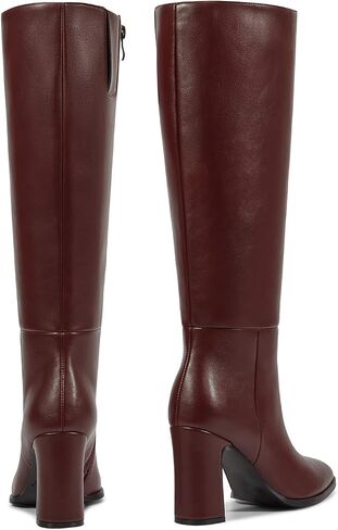 wetkiss Black Boots for Women Knee High Boots Women Chunky Heel Tall Boots Slip On Block Heeled Boots for Women High Heel Pu Leather Boots Size 7.5 in Saudi Arabia