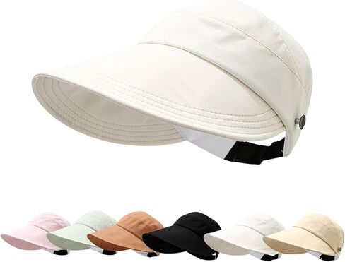 Sun Visor Hats for Women Summer UV Protection Adjustable Foldable Wide Brim Empty Top Cap for Outdoor Beach in Kuwait