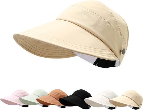 Sun Visor Hats for Women Summer UV Protection Adjustable Foldable Wide Brim Empty Top Cap for Outdoor Beach in Kuwait